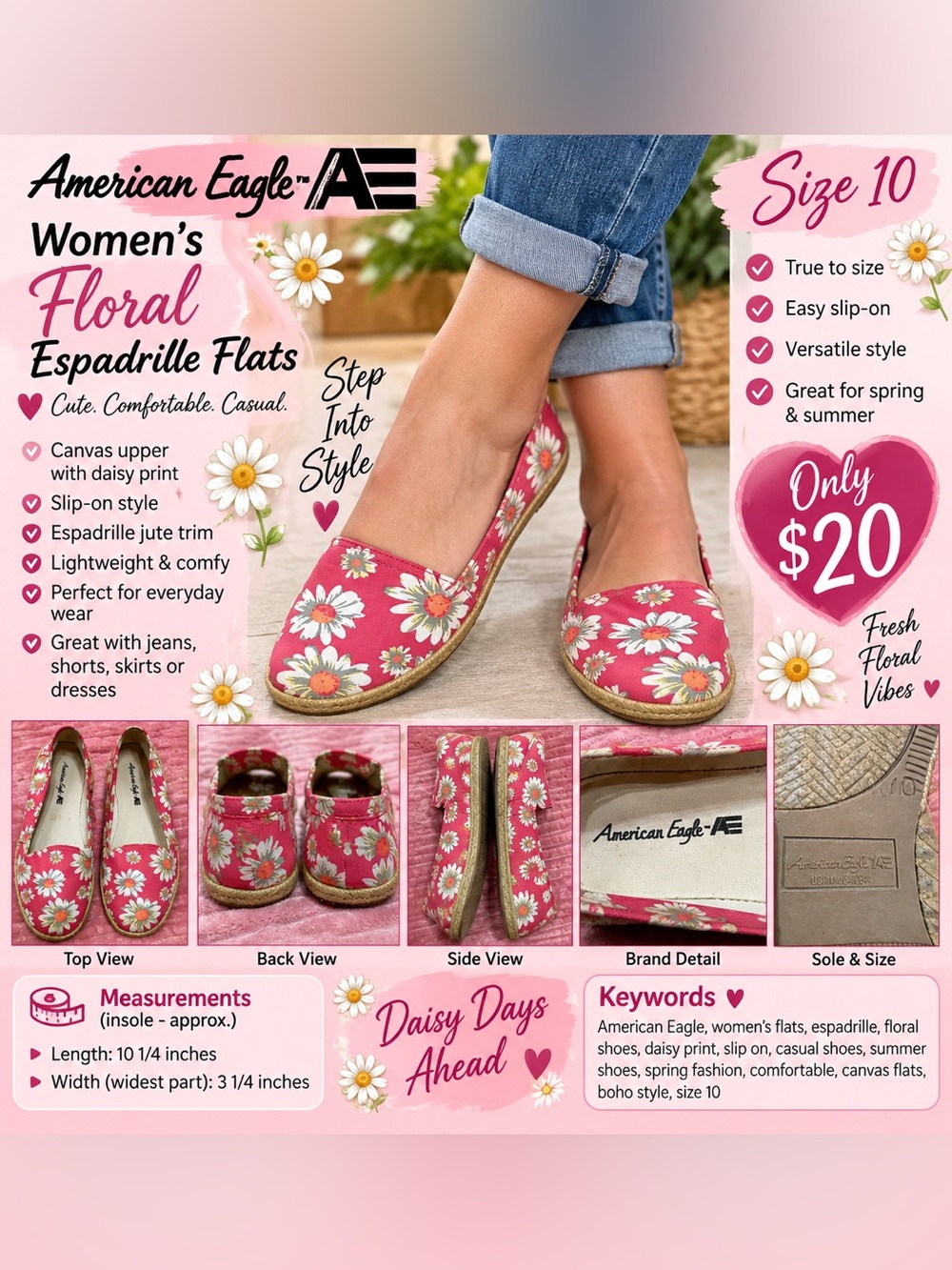 American Eagle Outfitters Pink Daisy Slip-On Moccasins